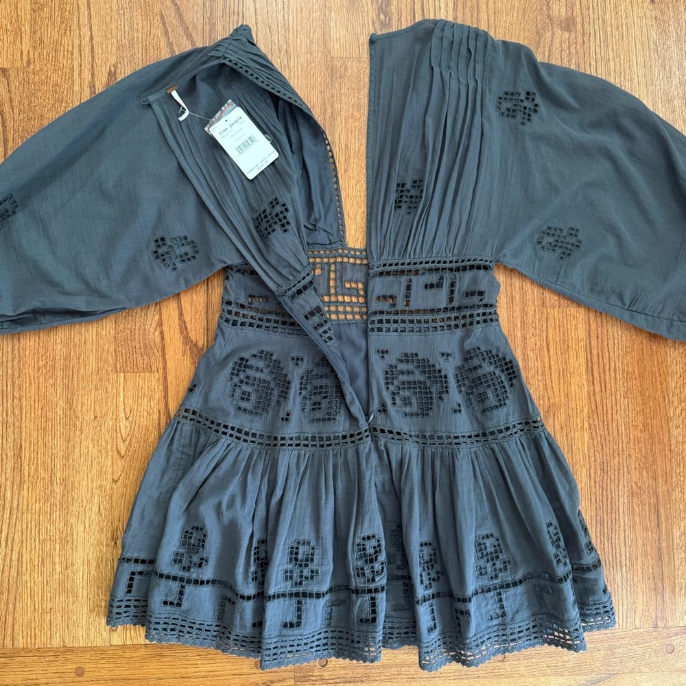 NWT Free People Tea Time Embroidered Dress in Charcoal size 4 - Picture 9 of 16
